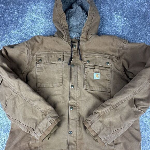 Carhartt Sherpa Lined Utility Jacket Washed Duck Mens XL Regular Beige Workwear - Picture 2 of 11